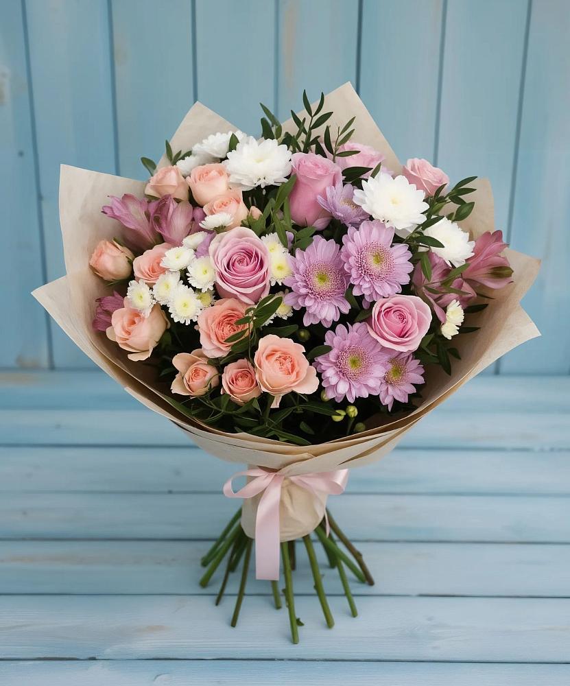 Букет цветов из: Хризантемы, Розы и Альстромерии в Чаадаевке