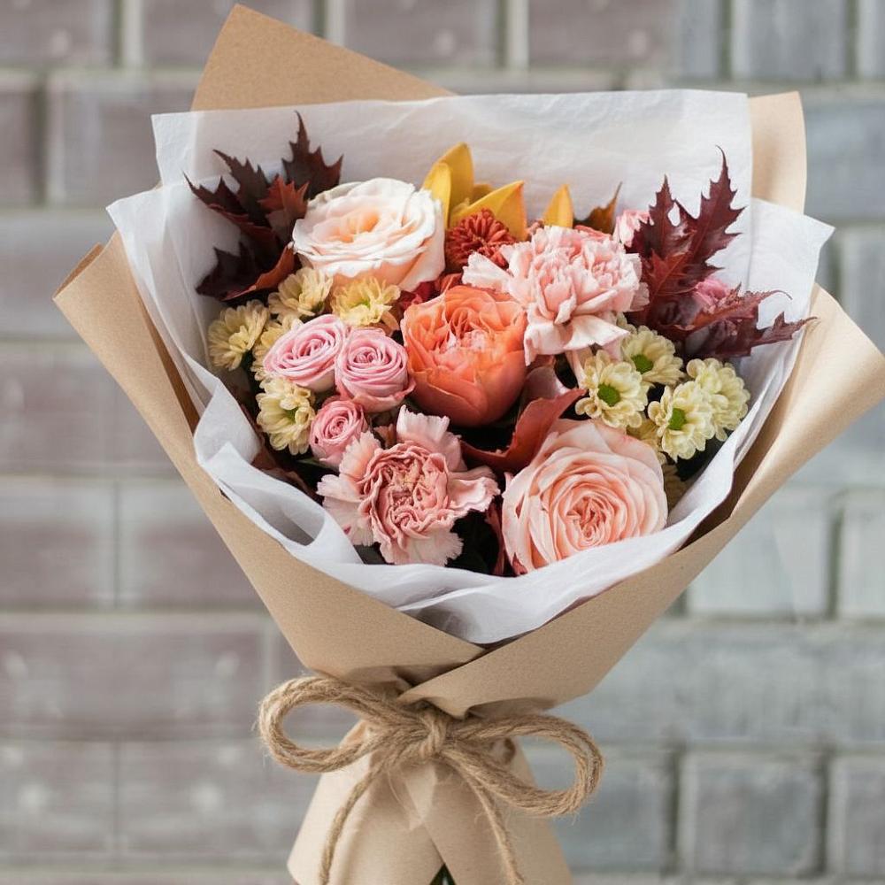 Букет цветов из: Гвоздики, Хризантемы и Розы в Чаадаевке