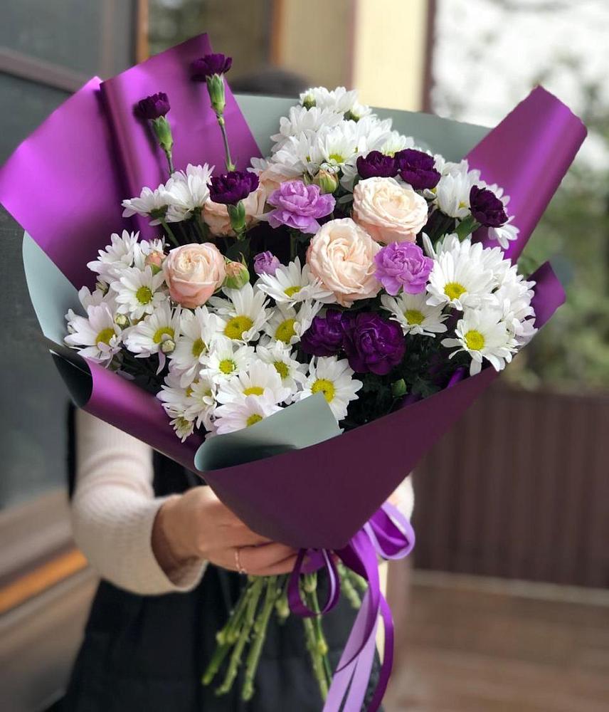 Букет цветов из: Хризантемы, Гвоздики и Розы в Чаадаевке