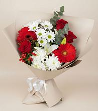Букет цветов из:  Розы, Хризантемы, Герберы и Лилии в Чаадаевке