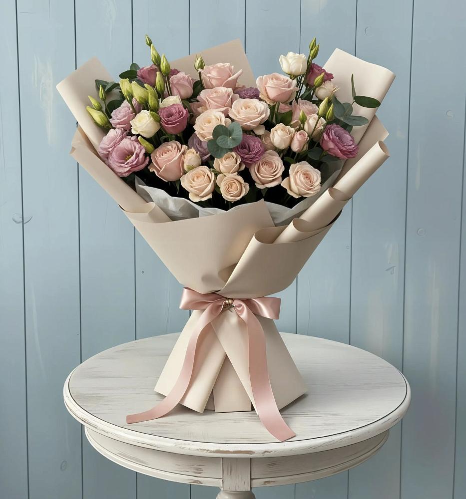 Букет цветов из: Розы и Лизиантусы в Чаадаевке